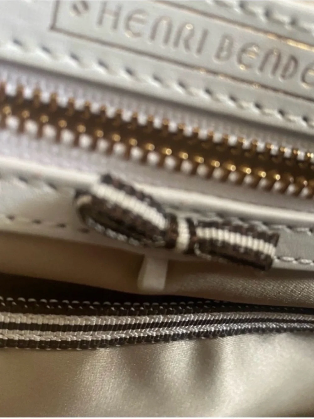 henri bendel grey Textured Top-Handle Satchel with Gold Lock